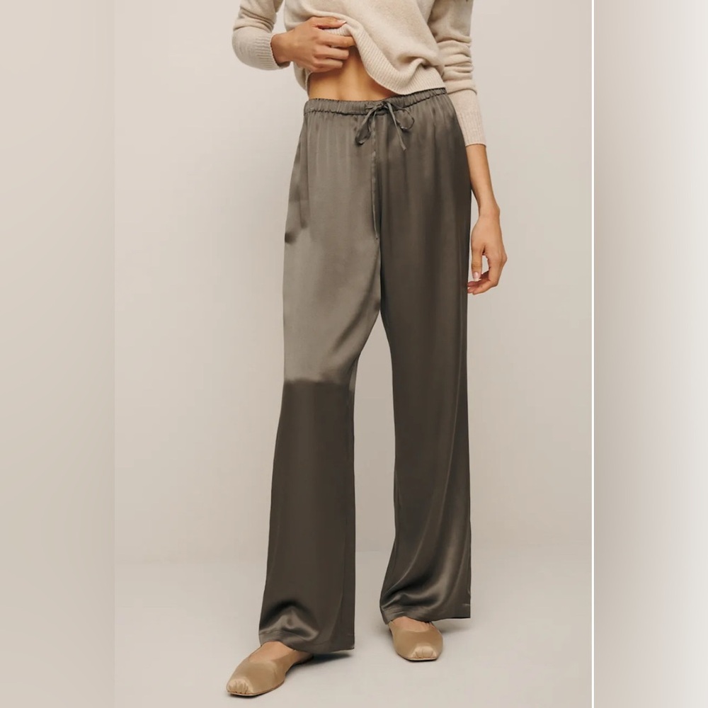 Reformation Olina Olive Silk Trousers